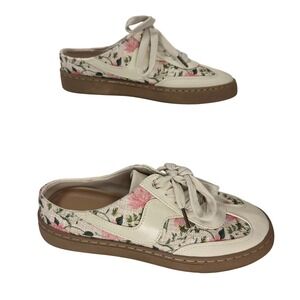 Maurices Pink Floral Canvas Wing Tip Open Heel Clog Slip On Sneaker Shoe Women 8
